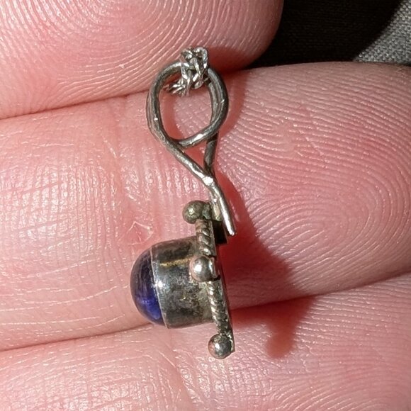 925 Sterling Silver Blue Cabochon Pendant Necklace 5496 - Picture 3 of 7